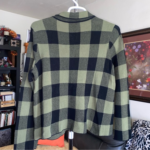 Habitat Knit Button Cardigan Black & Green Buffalo Plaid Long Sleeve Size Large - Picture 15 of 16